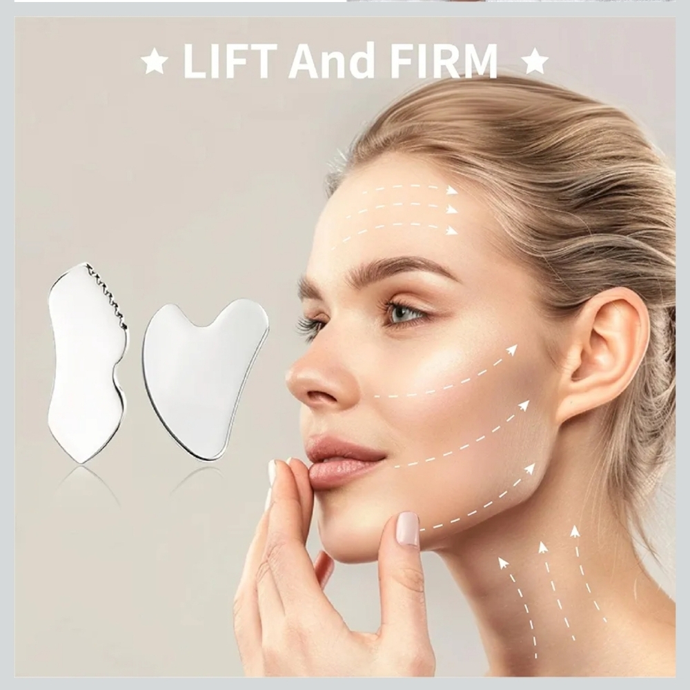​2 Pcs Stainless Steel Gua Sha Set Metal Facial Massager for Lymphatic Drainag - Picture 2 of 8